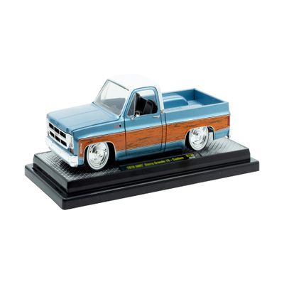 1976 Sierra Grande 15 Pickup Truck Blue Metallic with White Top and Woodgrain Sides Limited Edition to 7050 Pieces Worldwide 1/24 Diecast Model Car by M2 40300-136B