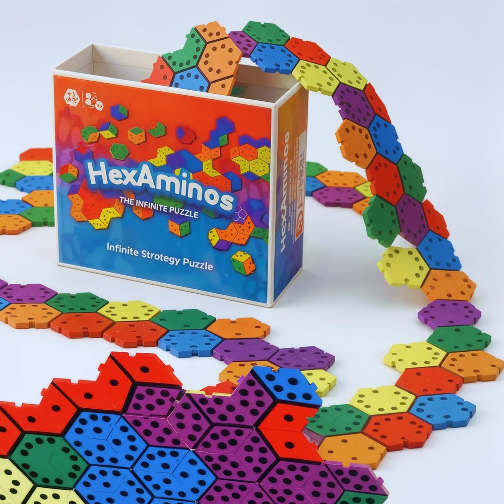 HexAminos The Infinite Puzzle  Fun Family Board Games for Adults & Teens Alike, Travel & Strategy Puzzle Game for Family Game Night, Educational Board Games with 450 Nonillion Combinations