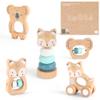 WoddyGo Wooden Montessori Toys, 5-Piece Wooden Baby Toy, Koala Baby Rattle, Fox Stacking Ring, Little Fox Push and Pull Toys,Koala Holding Toy,Newborn Baby Gift Sets for Boys and Girls view 1