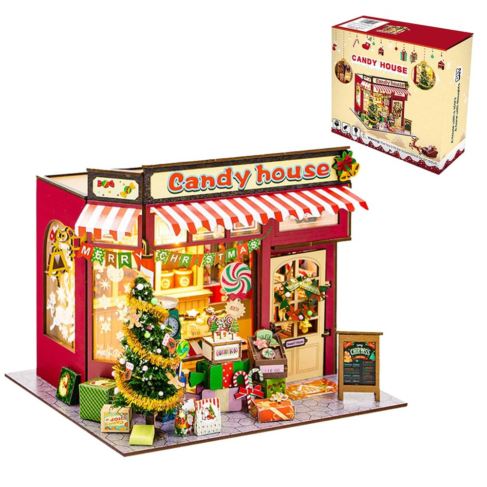 Jovi-mindly Notchies Candy House DIY Miniature House Kit for Adults, Teens and Beginners, Dollhouse Booknook Library Tiny House Bookshelf Decor 3D Wooden Puzzle, Gifts for Family, Friends