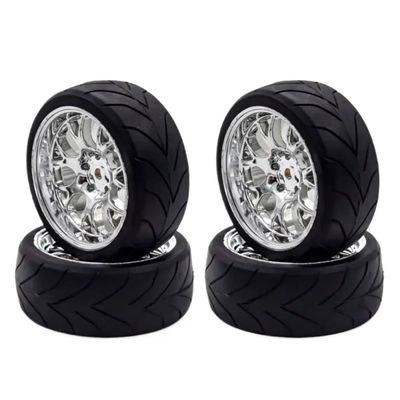 1/10 On Road Tires Wheels Rims 12mm Hex Hub Compatible with RC Touring Car Tyre 4 Pack