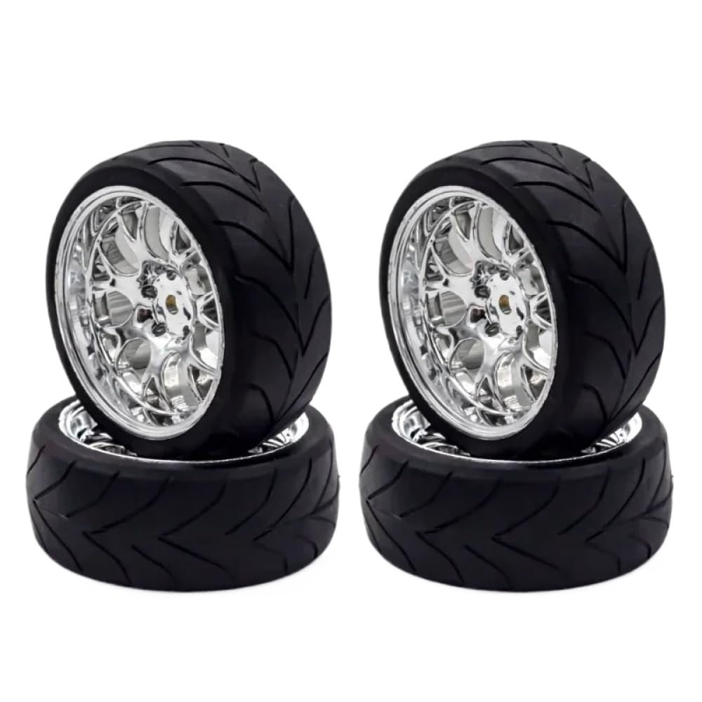1/10 On Road Tires Wheels Rims 12mm Hex Hub Compatible with RC Touring Car Tyre 4 Pack