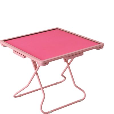 Foldable Mahjong Table, Mahjong Table Foldable, Domino Table with Drawers and Cup Holders, PVC Straight Edge Table (Pink)