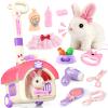 23Pcs Hopping Bunny Toy Set for Kids, Interactive Electric Walking Rabbit with Rolling Carrier House, Pretend Play Pet Care Grooming & Feeding Kit, Stuffed Animal Gift for Toddlers 3-5 view 1