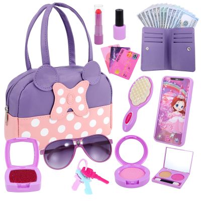 Pretend Play Purse for Little Girls, Toddler Purse with Pretend Makeup Toys for Toddlers, Princess Pretend Play Purse Toys, Kids Purse Toy Birthday Gift for Girls Age 3 4 5 6+ (Purple)