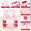 GarveeHome Kids Vanity Table and Stool, Girls Vanity Set with Tri-Fold Mirror, Drawer and Pretend Playset, Wooden Princess Makeup Desk Dressing Table, Toddler Vanity, Pink view 3