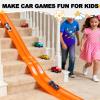YHJZ Flexible Race Car Track 16Ft Starter Set with Suction Cups, Flexible Race Car Ramp Track with Diecast 1/64th Cars, Rolls Up Portable Racetrack for Ages 3 & Up (Orange view 2