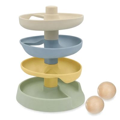 Little Rawr Silicone Ball Drop Tower Toy for Toddlers, 4-Tier Rolling Ramp Track with Wooden Balls, Soft Food-Grade Silicone Montessori Toy for Early Learning, Fine Motor Skill Development, Ages 13