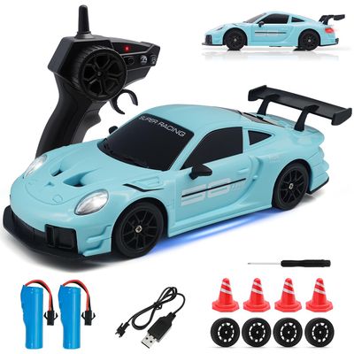 Aka Supaku RC Drift Car, 1:24 4WD Remote Control Cars Vehicle with LED Light,2.4GHz 20KM/H High Speed RC Cars with Two Batteries & Drifting Tires Racing Sport Toy for Adults Boys Girls Kids Blue