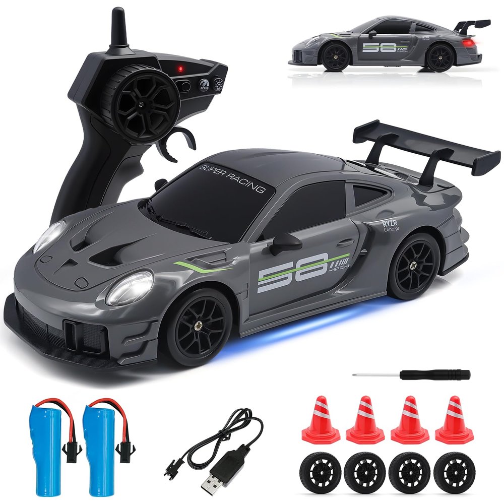 Aka Supaku RC Drift Car, 1:24 4WD Remote Control Cars Vehicle with LED Light,2.4GHz 20KM/H High Speed RC Cars with Two Batteries & Drifting Tires Racing Sport Toy for Adults Boys Girls Kids