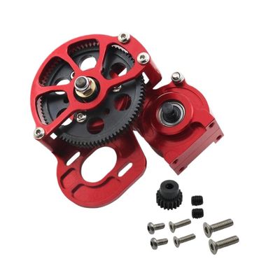 1/10 RC Crawler Metal Transmission Gearbox Center Gear Box with Motor Gear Upgrade Parts Compatible with 1 10 Scale Crawler Vehicles(Red)