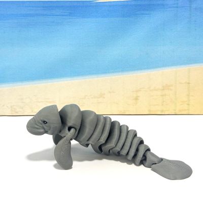 3D Printed Manatee, 4.5" Full Articulated Fidget Toys, 3D Printed Animals, Sea Animal Creatures , Gray Manatee, Executive Desk Decor - AM-S-Gray
