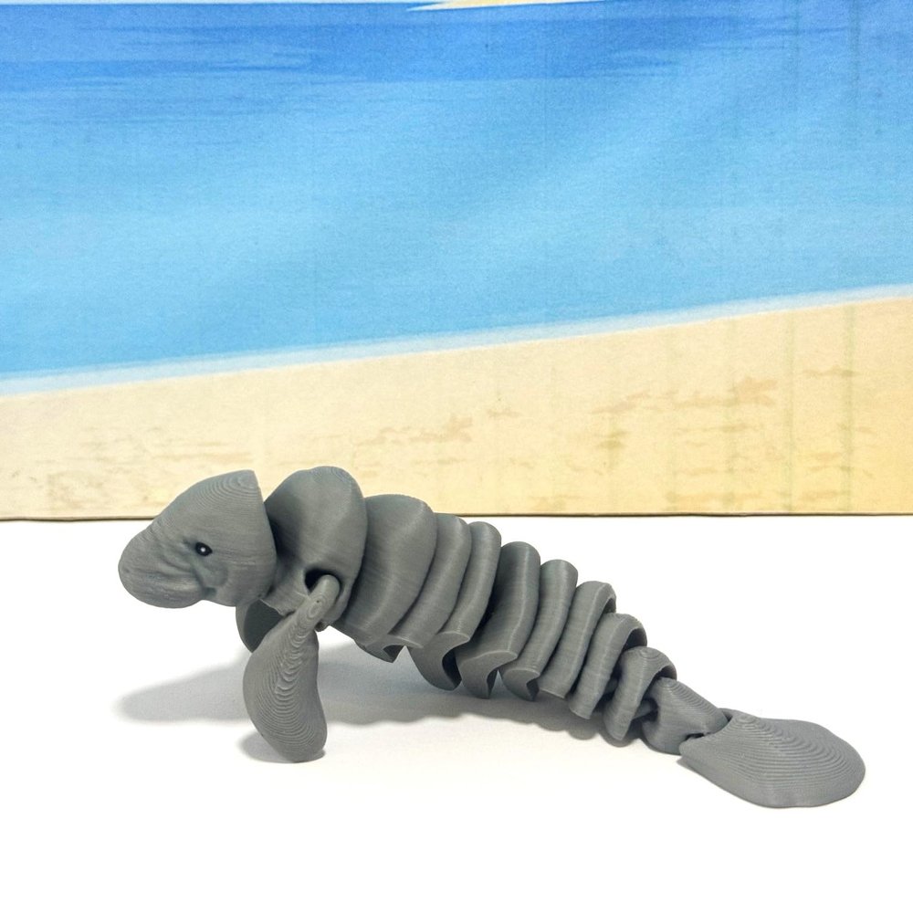 3D Printed Manatee, 4.5" Full Articulated Fidget Toys, 3D Printed Animals, Sea Animal Creatures , Gray Manatee, Executive Desk Decor - AM-S-Gray