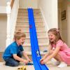 YHJZ Flexible Race Car Track 16Ft Starter Set with Suction Cups, Flexible Race Car Ramp Track with Diecast 1/64th Cars, Rolls Up Portable Racetrack for Ages 3 & Up (Blue view 1