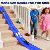 YHJZ Flexible Race Car Track 16Ft Starter Set with Suction Cups, Flexible Race Car Ramp Track with Diecast 1/64th Cars, Rolls Up Portable Racetrack for Ages 3 & Up (Blue view 2