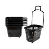 6-Pack Plastic Shopping Basket with Wheels & Handle, 35L Portable Rolling Basket Set for Supermarkets, Retail Stores, Bookstores (Black) view 1