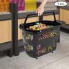 6-Pack Plastic Shopping Basket with Wheels & Handle, 35L Portable Rolling Basket Set for Supermarkets, Retail Stores, Bookstores (Black) view 4