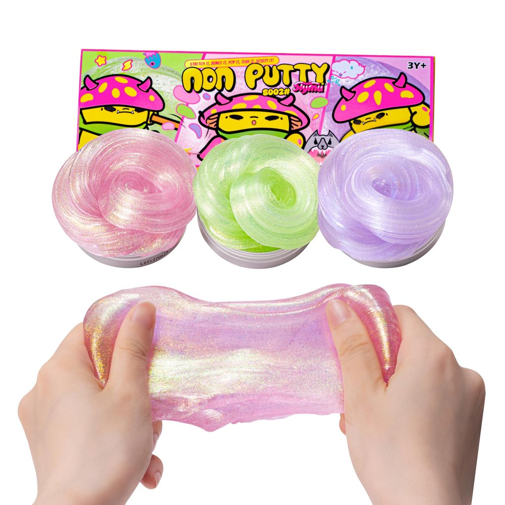 Slymu 3 Pack Sparkling Set Putty Slime - Non-Newtonian Fluid Putty (3x40g) with Metallic Sheen, Stress Relief, Birthday Gifts for Kids,Party Favor for Girls & Boys,Non-Sticky & Safe