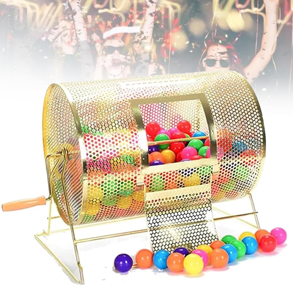 Raffle Ticket Spinner,Silent Design Raffle Ticket Cage,Raffle Drum Lottery Spinning Drawing with Wooden Turning Handle,Tickets or Ping Pong Balls for Events,Stable Tripod Stand(Small)