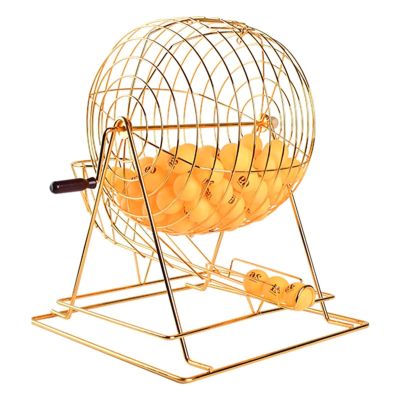 Lottery Drawing Machine,Metal Bingo Cage Wheel, Bingo Game Set Holds 200 Balls, Large Capacity and Easy Operation, for Entertainment Venues Large Groups, Parties(Gold,Bring 100 Balls)