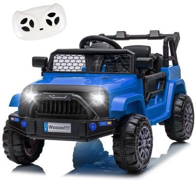 12V Kids Ride On Toy, Ride on Truck w/Parent Remote Control, Electric Toddler Ride on Car for Kids w/Reflective Stickers, Front Anti-Collision Bar Design, LED Headlights, Bluetooth, 3 Speeds (Blue)