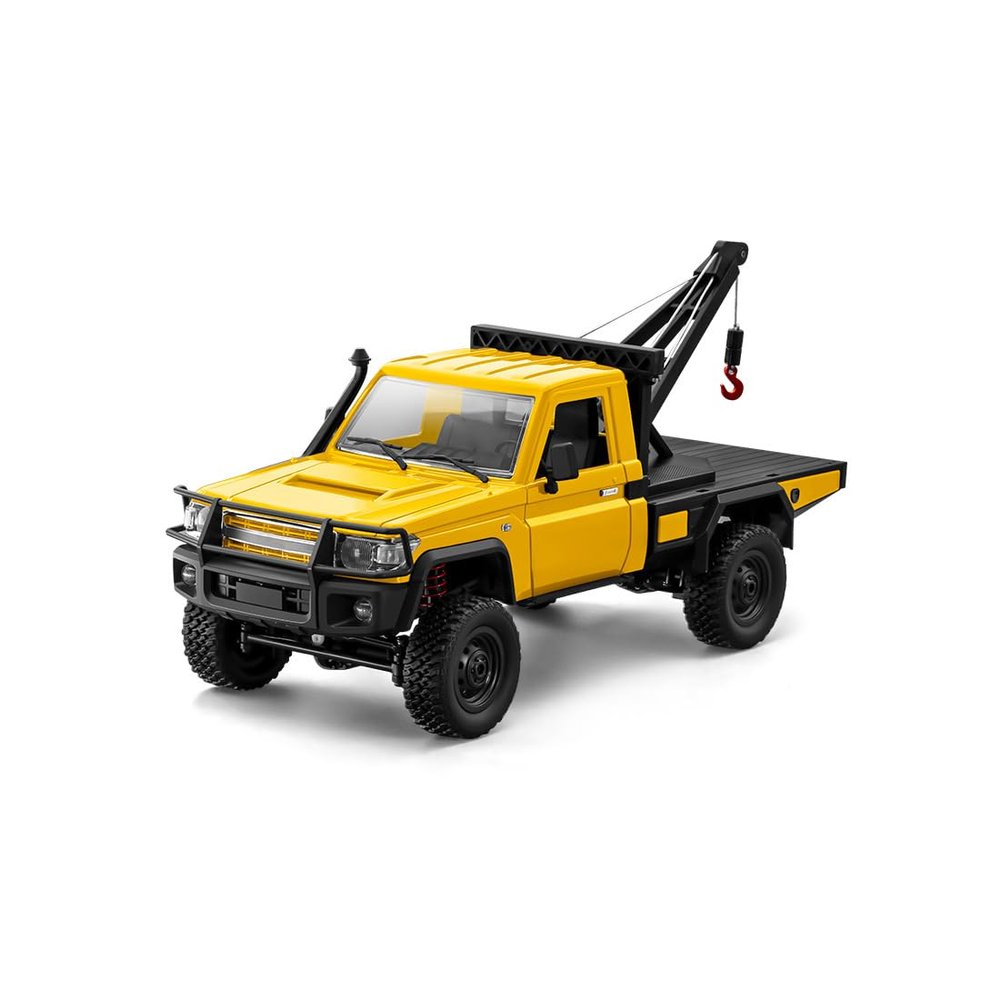 1/12 Scale RC Crawler Car, 2.4G 4WD Off-Road Remote Control Truck with LED Lights, Functional Crane and Liftable Hook, 2-Speed Modes, RTR All Terrain RC Hobby Car for Adults (Yellow)