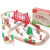 SainSmart Jr. Wooden Train Set 50 Pcs Train Set - Toy Train with Exquisite Box, Wood Train Track Set Fit for Major Brands, Ideal Railway Playset for Boys and Girls view 1