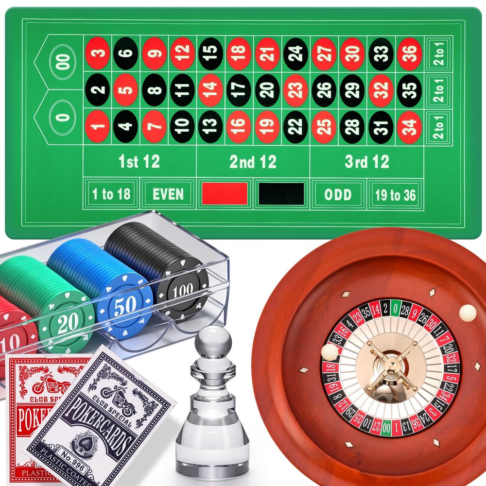 NEWTRY 11" Roulette Wheel Set with Rubber Tabletop Layout Mat 47.2 x 23.6