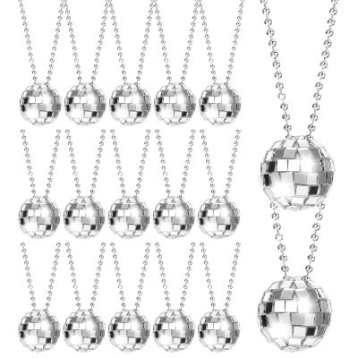 40 Pcs Mirror Disco Ball Costume Necklaces 70s Disco Silver Hanging Balls Ornament Stage Props Party Favor Halloween Decoration for Dance Supplies(1.1 Inch)