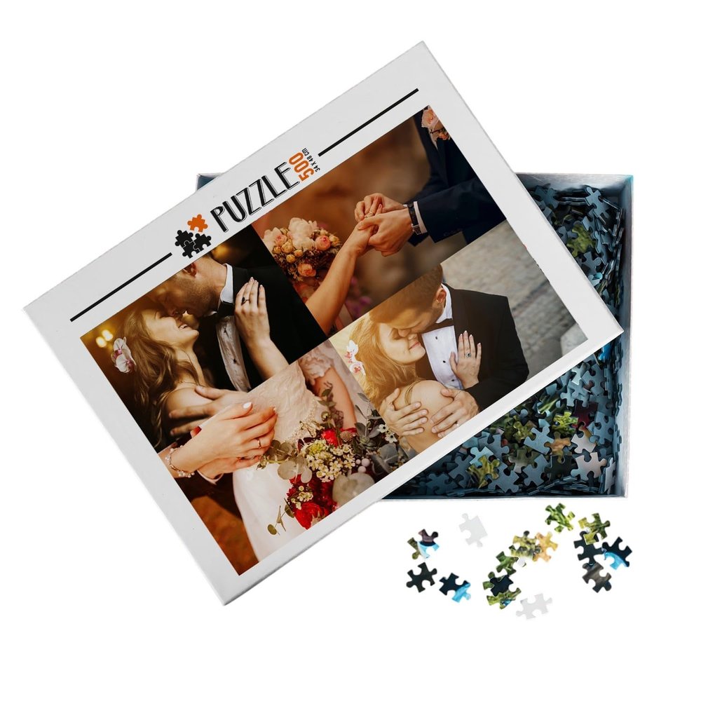 500 Pieces - 4 Photos Collage Personalized Puzzle with Box Best for Couples, Housewarming, Pet Memorial, Family Game Night, Photo Gift, Custom Picture Puzzle (500 Pieces - 4 Photos)