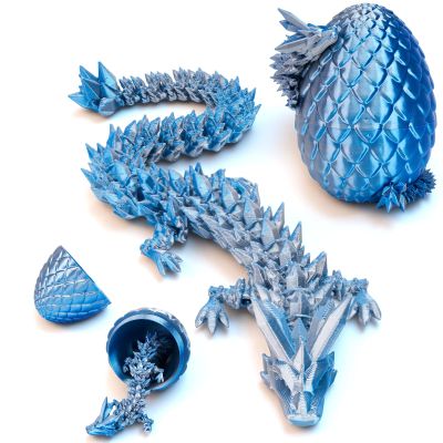 3D Printed Dragon Egg, Easter Mystery Crystal Dragon Egg Fidget Toys Surprise, Articulated Crystal Dragon Eggs with Dragon Inside, Easter Basket Stuffers Filled Easter Eggs Toy for Kids (Gray-Blue)