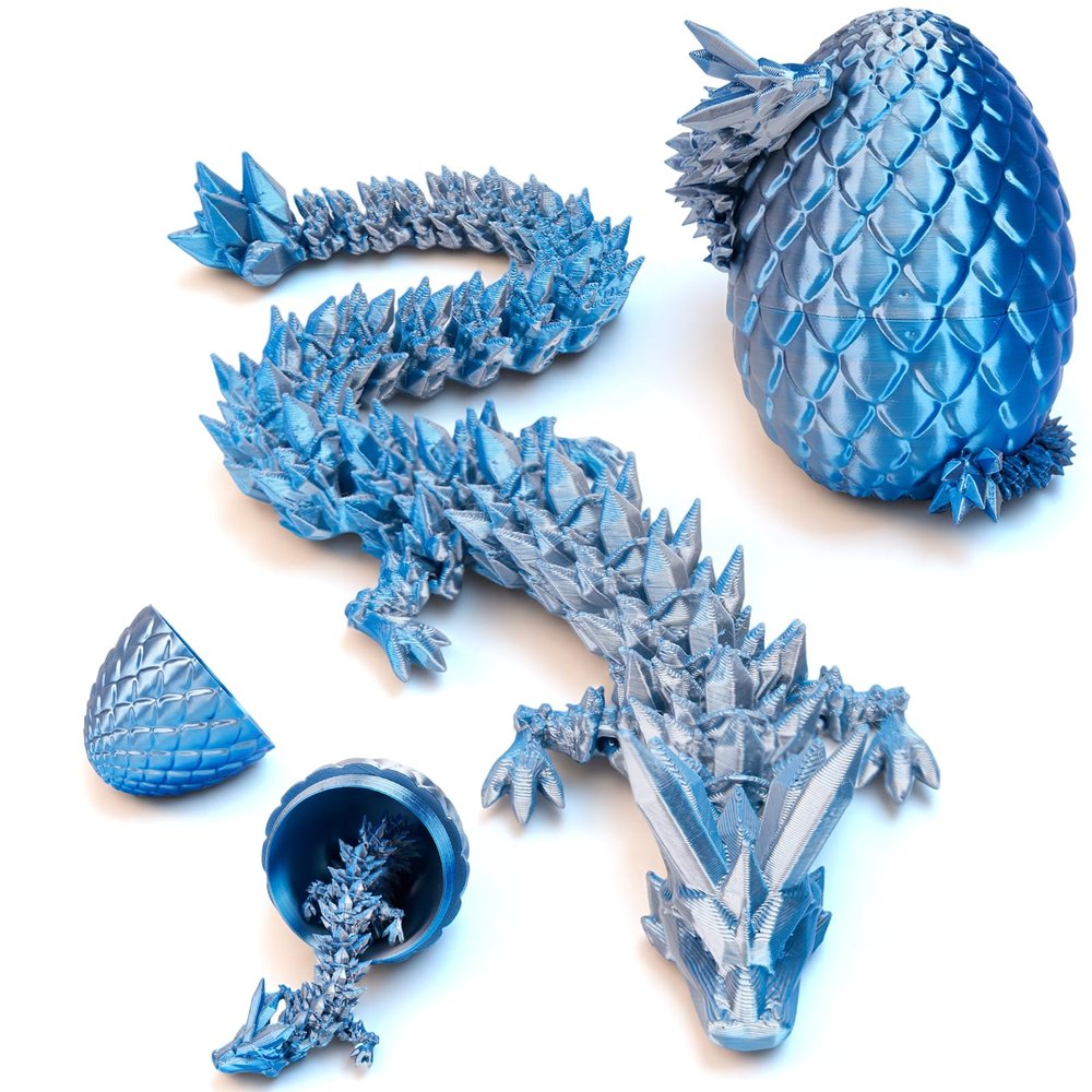 3D Printed Dragon Egg, Easter Mystery Crystal Dragon Egg Fidget Toys Surprise, Articulated Crystal Dragon Eggs with Dragon Inside, Easter Basket Stuffers Filled Easter Eggs Toy for Kids (Gray-Blue)