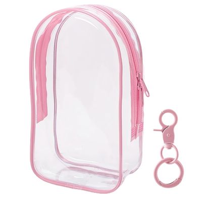 BEAMARKER Clear Figure Display Bag with Keychain for Doll Pink Positive Doll Storage Bag Portable Zipper Closure Dustproof Hanging Case for Display Off Blind Boxes Mini Figures 7.68x4.72 Inch