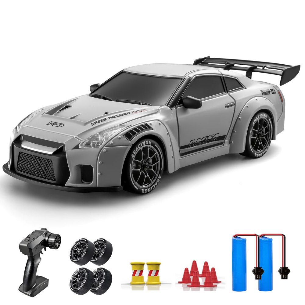 ACAMMZAR RC Drift Car, 1:24 Remote Control Car for Kids, 20KM/H 4WD High Speed RC Cars with LED Lights, Two Batteries, Extra Drifting Tires, Vehicle for Adults Boys Girls