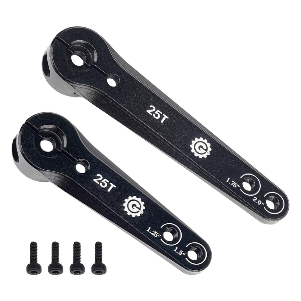 2PCS TGCWENG CNC Aluminum 25T Servo Horn Long Steering Servo Arms Compatible Futaba Savox Xcore HL HSP HD Power Rc Servos Suitable for RC Airplanes RC Plane Car (Black)