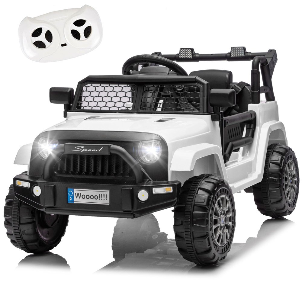 12V Kids Ride On Toy, Ride on Truck w/Parent Remote Control, Electric Toddler Ride on Car for Kids w/Reflective Stickers, Front Anti-Collision Bar Design, LED Headlights, Bluetooth, 3 Speeds (White)