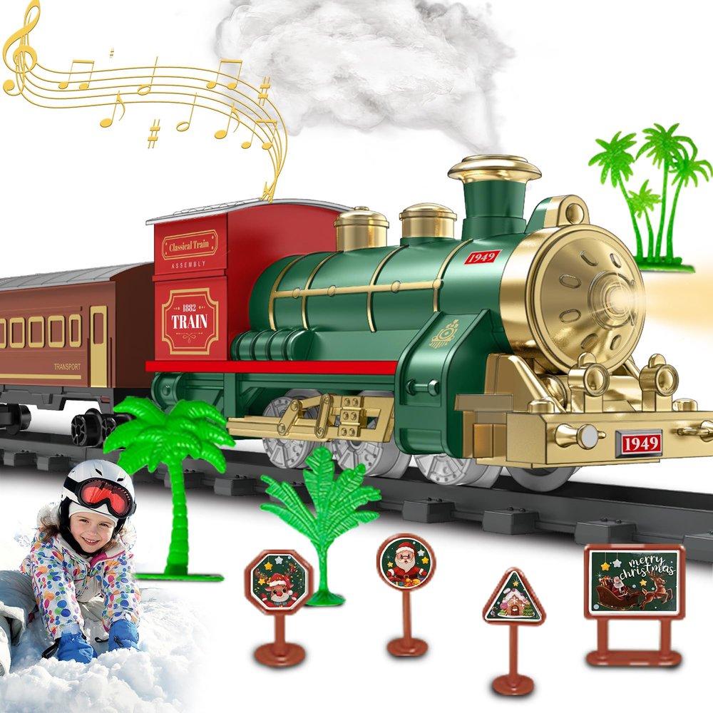 Train Set Electric Train Toys for Kids, Christmas Train Set with Smokes, Light & Sound for Under Christmas Tree, Toddler Model Trains for 3 4 5 6 7 8+ Years Old Kids Boys Birthday Gifts