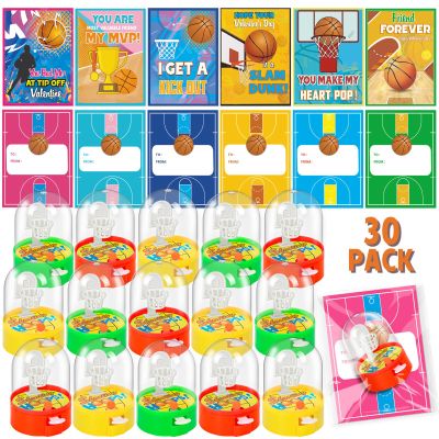 30 Pack Valentines Day Gifts for Kids for Classroom, Valentine's Exchange Greeting Cards with Mini Basketball Shooting Games Sports Gift Cards Finger Basketball Toy, Classroom Gifts Exchange Prize