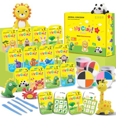 Air Dry Clay for Kids Air Clay Art Kits 12 Box Animals Theme Air Dry Modeling Clay Kit w/Sculpting Tools& Step-by-Step Tutorials,Ultra Soft Non-Sticky,Craft Party Favors Clay Toy Gift for Boys Girls