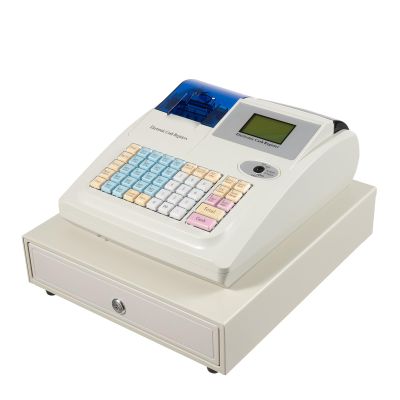 48 Keys Electronic Cash Register with 8 Digital LED Display and Thermal Print Head, Multifunction Thermal Digital Cash Register for Shopping Malls, Small Business, Supermarket Retailer (White)