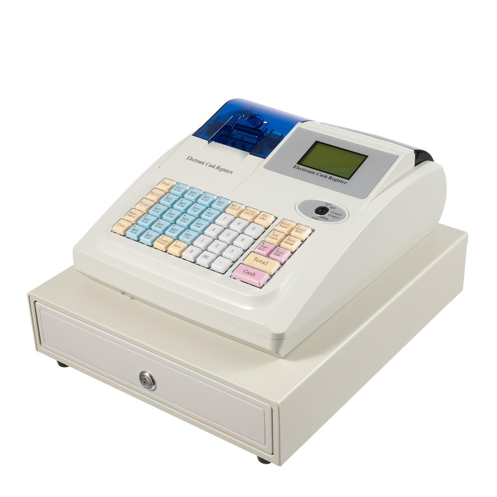 48 Keys Electronic Cash Register with 8 Digital LED Display and Thermal Print Head, Multifunction Thermal Digital Cash Register for Shopping Malls, Small Business, Supermarket Retailer (White)
