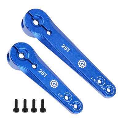 2PCS TGCWENG CNC Aluminum 25T Servo Horn Long Steering Servo Arms Compatible Futaba Savox Xcore HL HSP HD Power Rc Servos Suitable for RC Airplanes RC Plane Car (Blue)