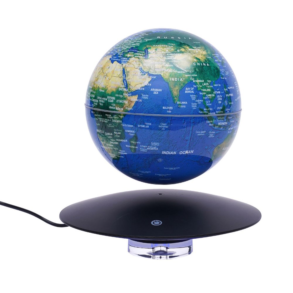 6-inch Floating Globe, 360Magnetic Levitation Globe with LED Light Auto-Rotating Magnetic Levitating Globes Rotatable Geographic Levitating Globes for Home Office Desk (Dark Blue+Black/Style B)