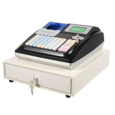 48 Keys Electronic Cash Register with 8 Digital LED Display and Thermal Print Head, Multifunction Thermal Digital Cash Register for Shopping Malls, Small Business, Supermarket Retailer (Black)