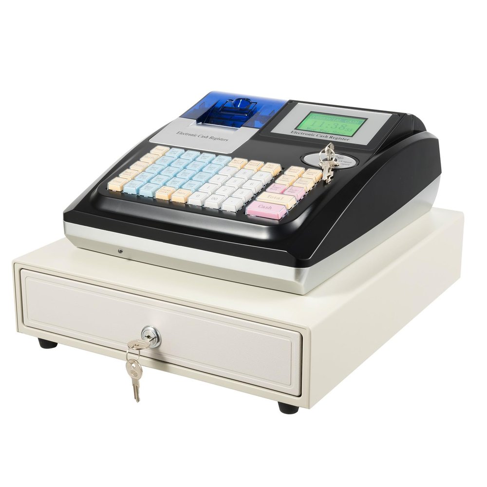48 Keys Electronic Cash Register with 8 Digital LED Display and Thermal Print Head, Multifunction Thermal Digital Cash Register for Shopping Malls, Small Business, Supermarket Retailer (Black)