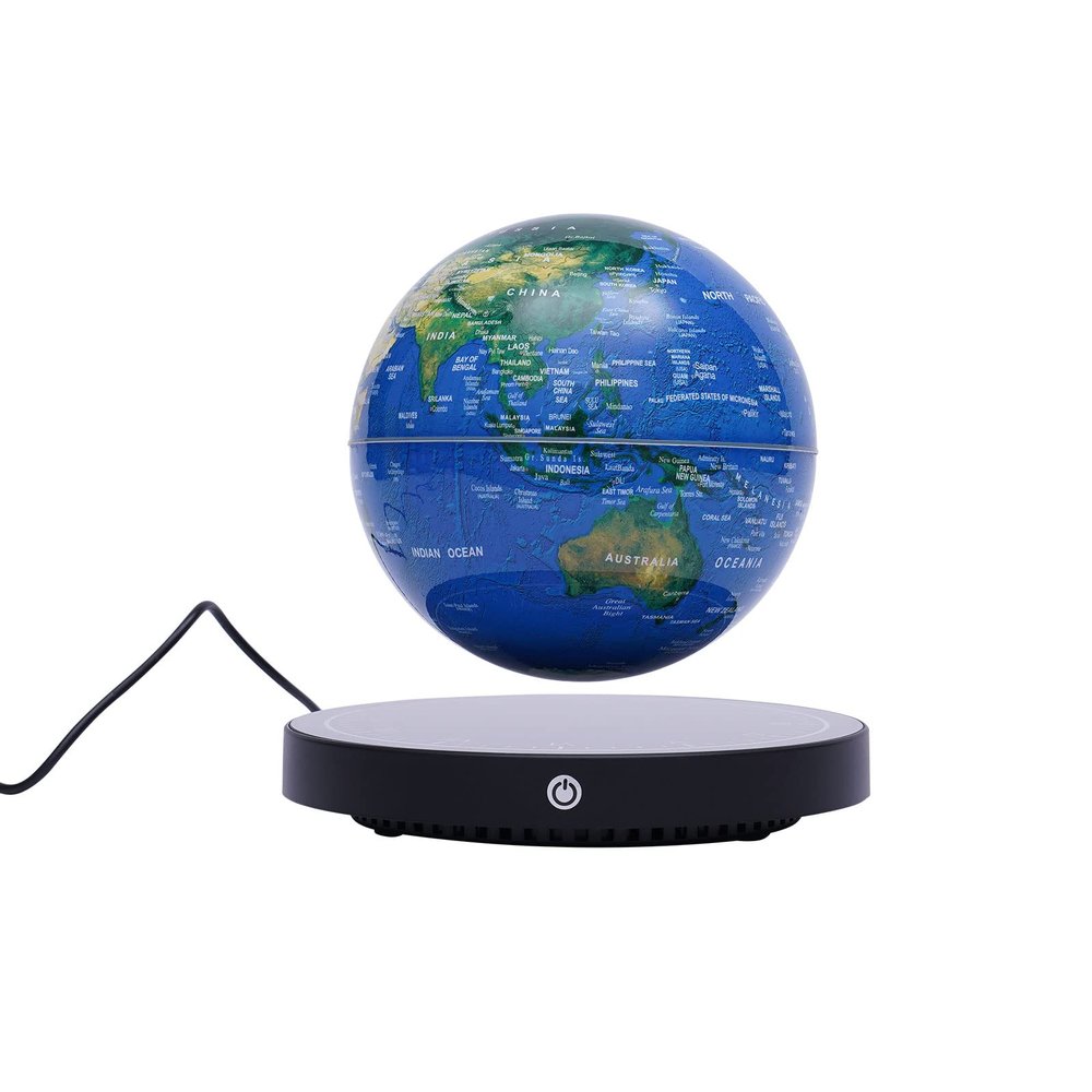 6-inch Floating Globe, 360Magnetic Levitation Globe with LED Light Auto-Rotating Magnetic Levitating Globes Rotatable Geographic Levitating Globes for Home Office Desk (Blue+Black/Style A)