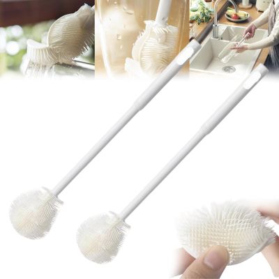 360 Flexible Silicone Bottle Brush with Long Handle, 360 Silicone Bottle Brush, Rotating Cleaning Cup Brush Suitable for Cups Plates Teapots and Bottles (2pcs)