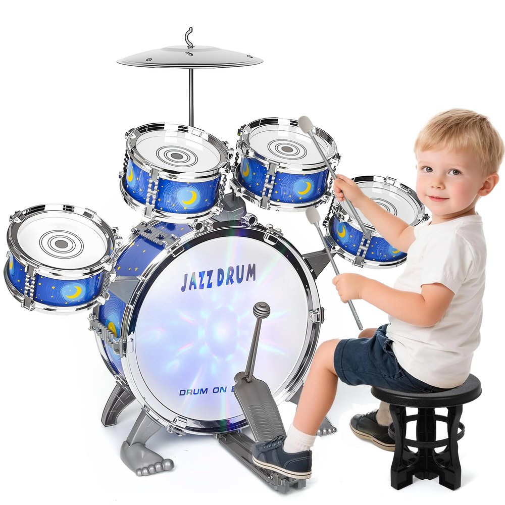 Kids Drum Set for Toddlers Ages 2-5 - Musical Toy with Stool, Perfect Birthday Xmas Gift for Boys & Girls