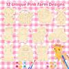 12 Pack Pink Farm Party Favors for Kids  Individually Wrapped Paint Your Own Wooden Magnet Craft Kits with Thank You Card, Barnyard Animal Birthday Supplies for Girls view 3
