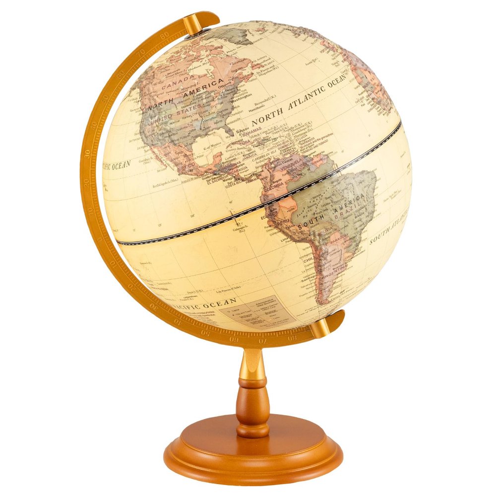 Toolsempire 12" Illuminated World Globe, Desktop Globe with Raised Relief, LED Lights, Time Zone & Non-Slip Wooden Base, Geographic Terrain Globes for Decoration (Bronze)